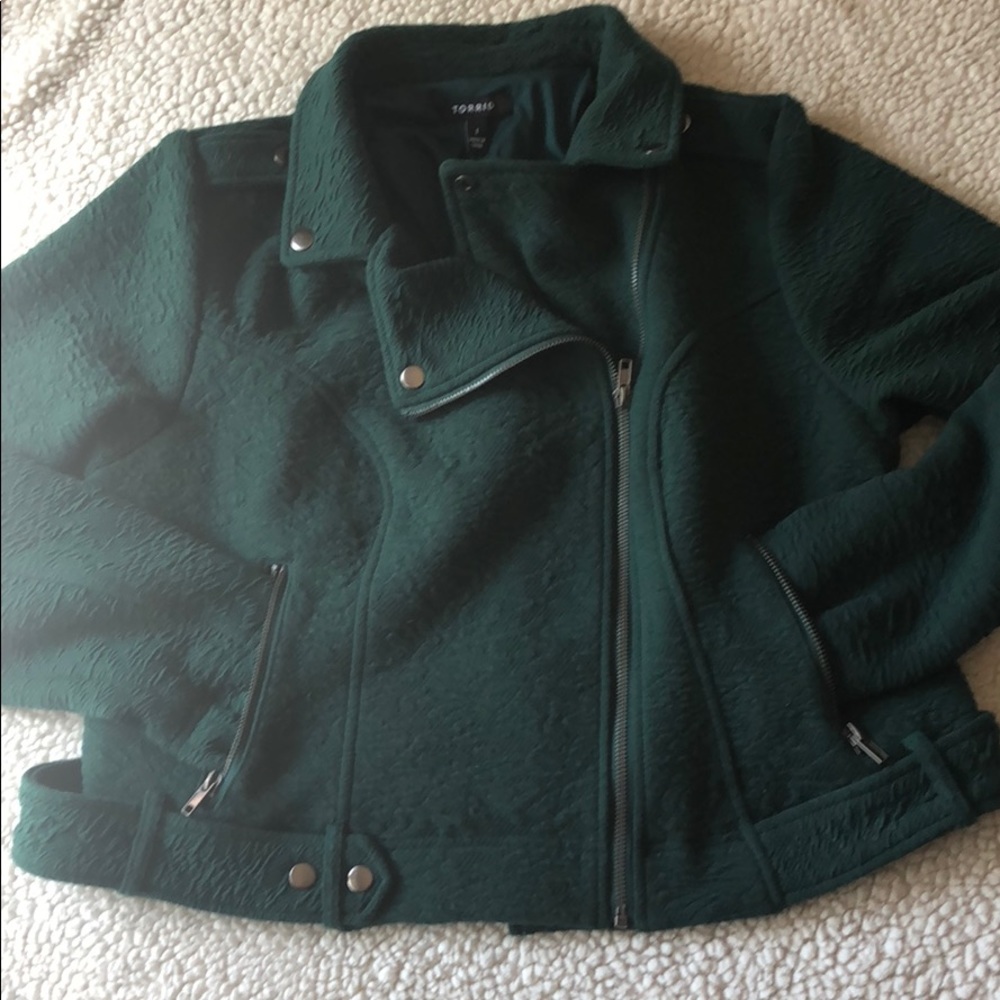 NWOT Torrid Cropped Emerald Green Moto Jacket